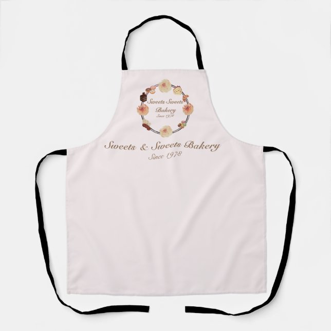 Trendy Pink Colourful Sweets Sweets Bakery Logo Apron (Front)