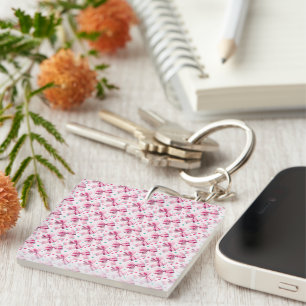 Trendy pink coquette bow pattern with cute girly key ring