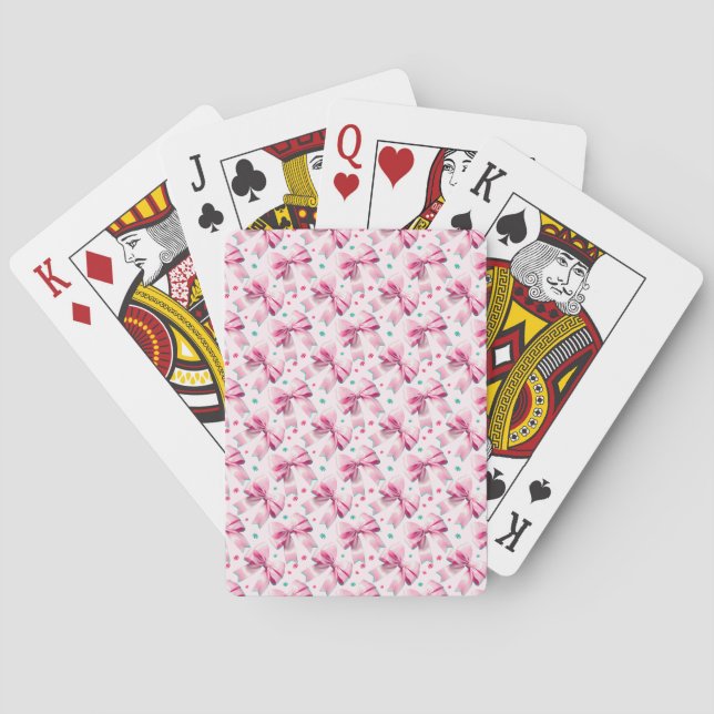 Trendy pink coquette bow pattern with cute girly playing cards (Back)