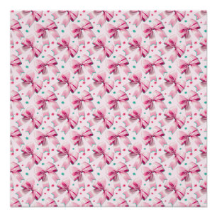 Trendy pink coquette bow pattern with cute girly poster