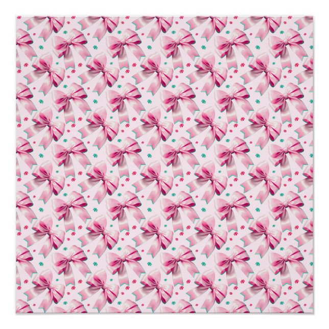 Trendy pink coquette bow pattern with cute girly poster (Front)