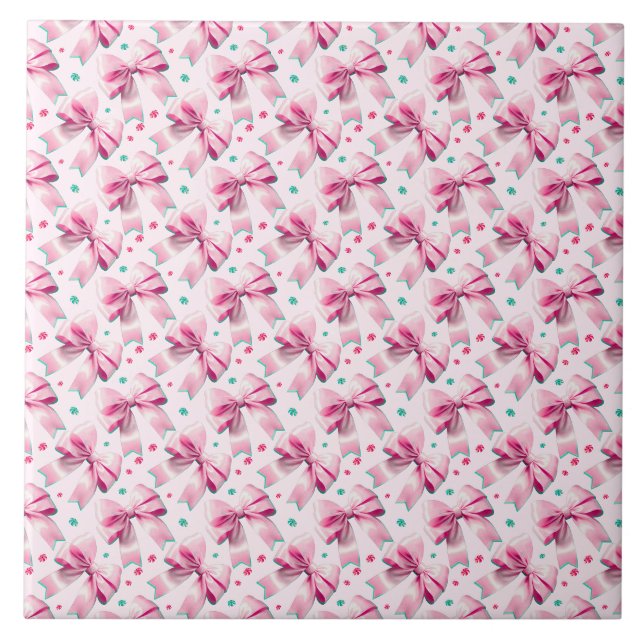 Trendy pink coquette bow pattern with cute girly tile (Front)