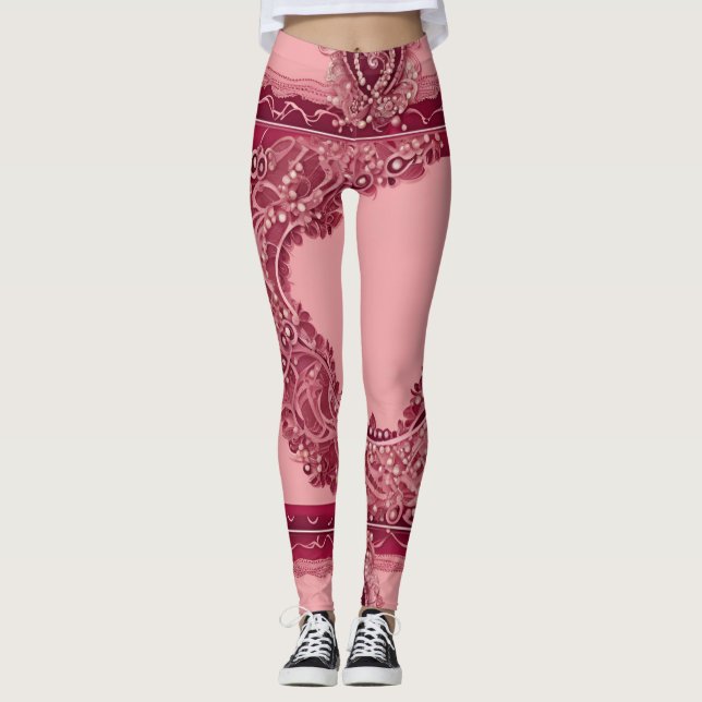 Trendy Pink Cranberry AI art  Leggings (Front)