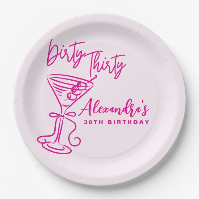 Trendy Pink Dirty Thirty 30th Birthday Paper Plate (Front)