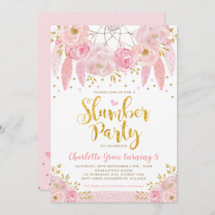 Trendy Pink Dreamcatcher Sleepover Slumber Party Invitation