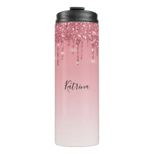 Trendy Pink Dripping Glitter Customisable Name  Thermal Tumbler