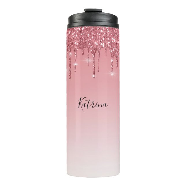Trendy Pink Dripping Glitter Customisable Name  Thermal Tumbler (Front)