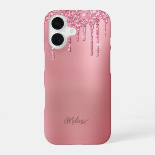 Trendy Pink Dripping Glitter  iPhone 16 Case