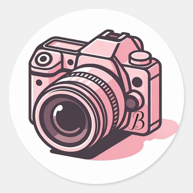 Trendy Pink DSLR Camera Photography Personalised Classic Round Sticker (Front)