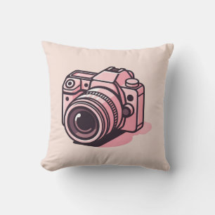 Trendy Pink DSLR Camera Photography Personalised Cushion