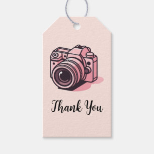Trendy Pink DSLR Camera Photography Personalised Gift Tags