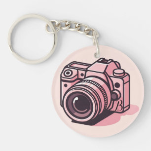 Trendy Pink DSLR Camera Photography Personalised Key Ring