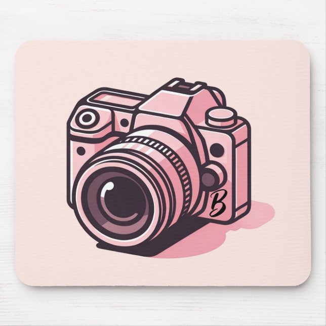 Trendy Pink DSLR Camera Photography Personalised Mouse Mat (Front)