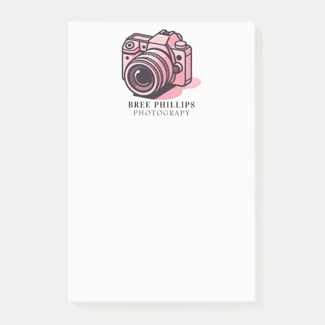 Trendy Pink DSLR Camera Photography Personalised Post-it Notes (Front)