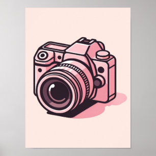 Trendy Pink DSLR Camera Photography Personalised Poster