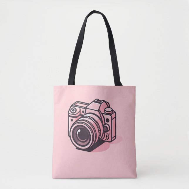 Trendy Pink DSLR Camera Photography Personalised Tote Bag (Front)