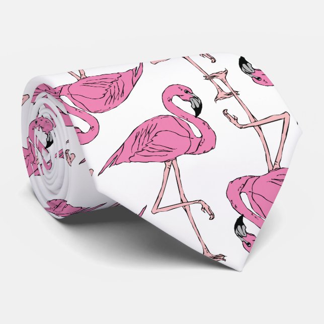 Trendy Pink Flamingo Pattern Tie (Rolled)
