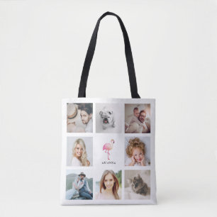 Trendy Pink Flamingo   Photo Collage Tote Bag