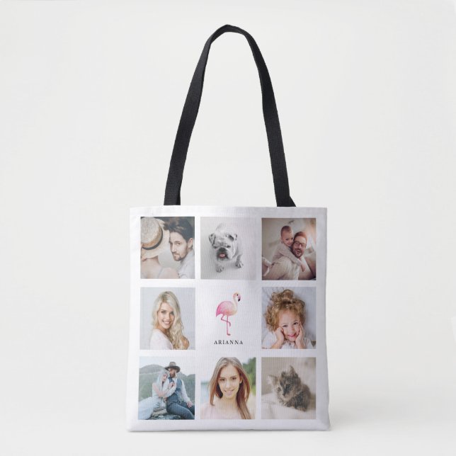 Trendy Pink Flamingo | Photo Collage Tote Bag (Front)