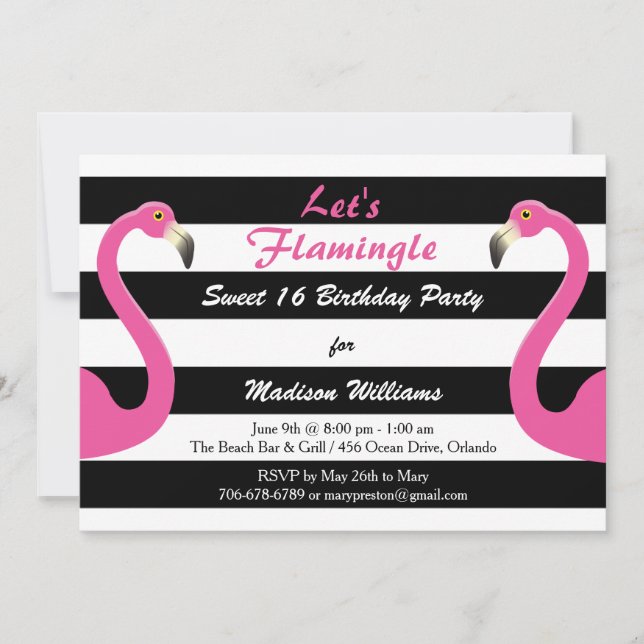Trendy Pink Flamingo Sweet 16 Invitation (Front)