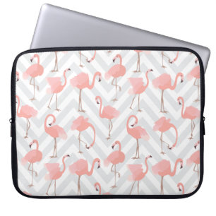 Trendy Pink Flamingos and Chevrons Pattern Laptop Sleeve
