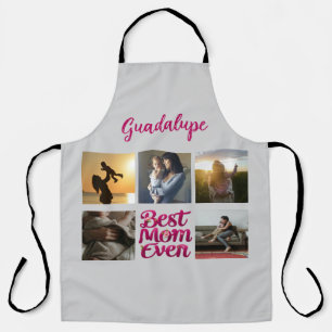 Trendy Pink Floral 5 Photo Collage and Name Apron