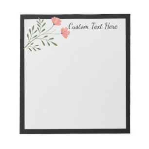 Trendy Pink Floral Rose Flower Black Border Notepad