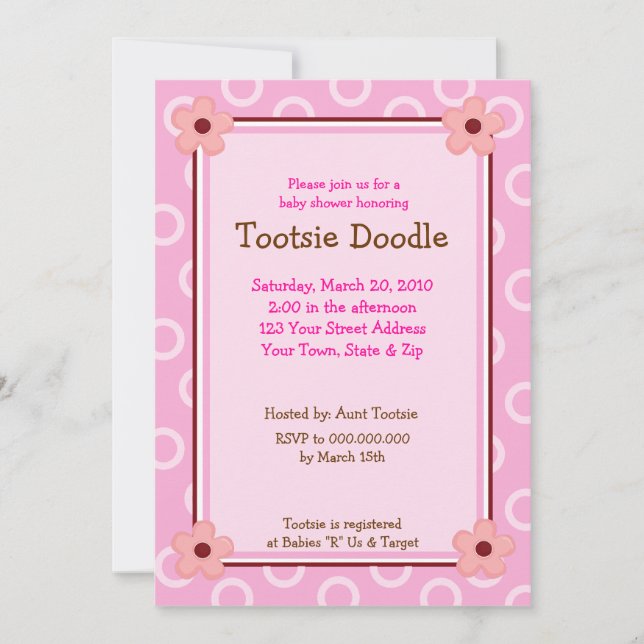 Trendy Pink Flowers 5x7 Baby Shower Invitation (Front)