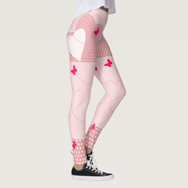 Trendy Pink Fun Heart Butterfly  Leggings (Right)