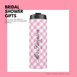 Trendy Pink Gingham Bride to Be Gift Tumbler