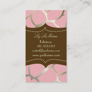 Trendy pink giraffe, dark brown accent business card
