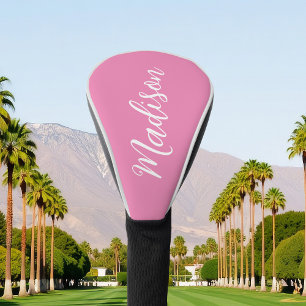 Trendy Pink Girls Name Handwritten Script Custom Golf Head Cover