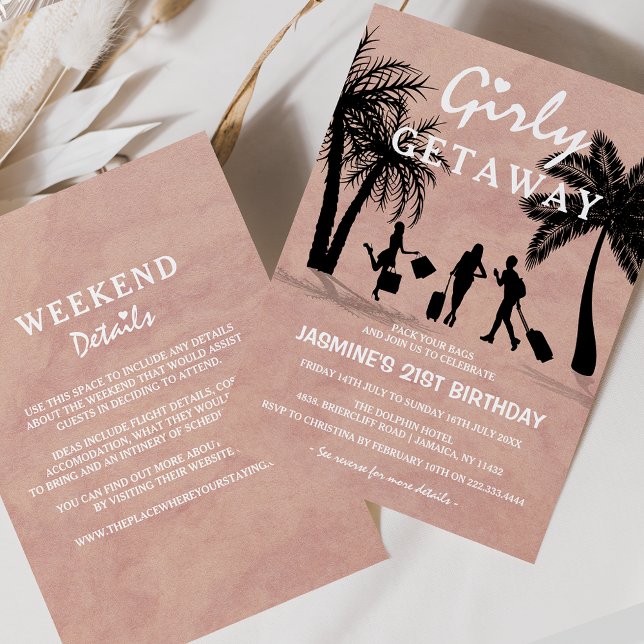 Trendy Pink Girly Getaway Birthday Weekend Invitation (Creator Uploaded)