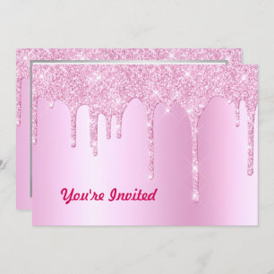 Trendy Pink Glitter Drips Graphic Birthday Invitation