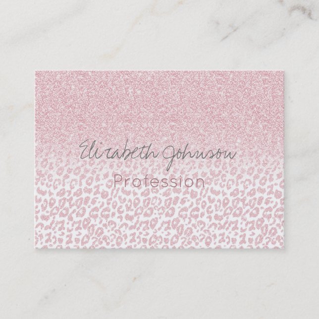 Trendy Pink Glitter & Leopard Print Ombre Design Business Card (Front)