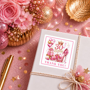 Trendy Pink Glitter Shine 30th Birthday Stickers