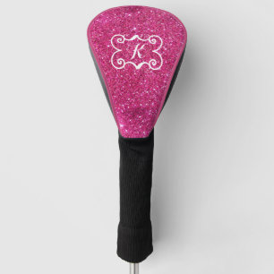 Trendy Pink Glitter White Monogram Custom Golf Head Cover