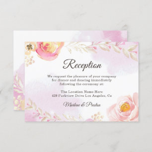 Trendy Pink & Gold Floral Garden Wedding Reception Invitation
