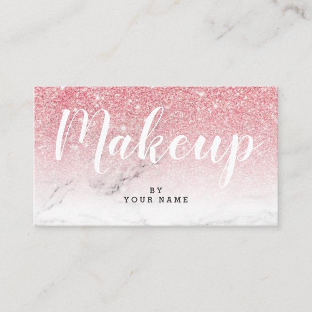 Trendy Pink Gold Glitter Marble Business Card (Front)