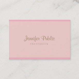 Trendy Pink Gold Hand Script Modern Elegant Plain Business Card