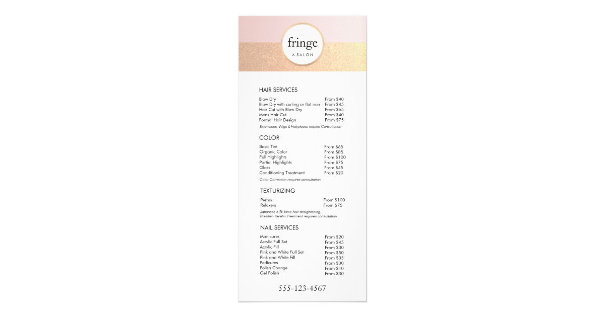 Trendy Pink Gold Salon Spa Price List Service Menu Zazzle Co Uk