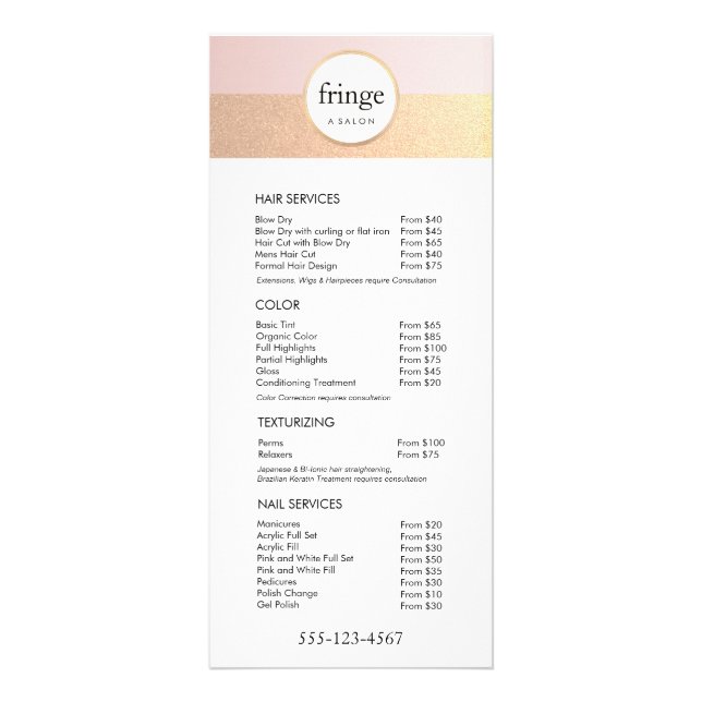 Trendy Pink Gold Salon Spa Price List Service Menu (Front)