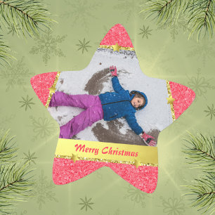 Trendy Pink Gold Stars Glitter Merry Christmas Star Sticker