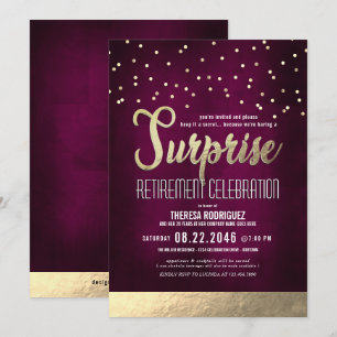 Trendy Pink/Gold Surprise Retirement Party Invitation