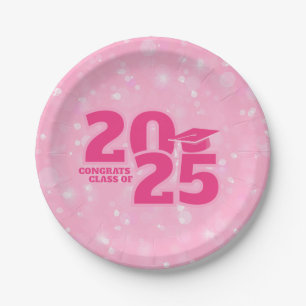 Trendy Pink Graduation Paper Plate