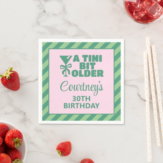 Trendy Pink & Green A Tini Bit Older 30th Birthday Napkin (Insitu)