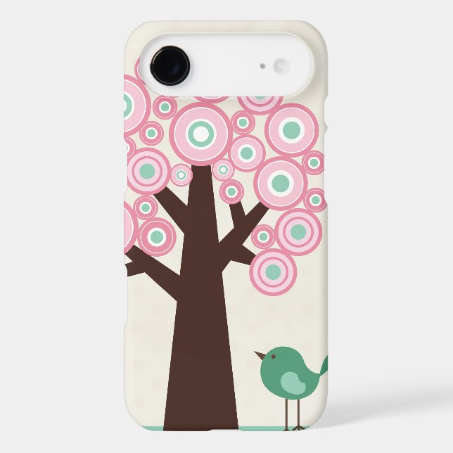 Trendy pink green circles tree bird iphone 4 case (Back)