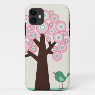 Trendy pink green circles tree bird iphone 5 case