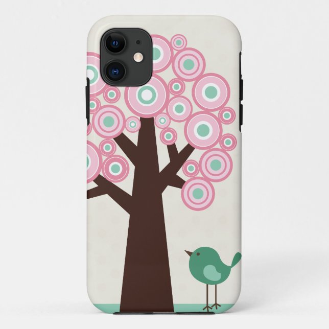Trendy pink green circles tree bird iphone 5 case (Back)