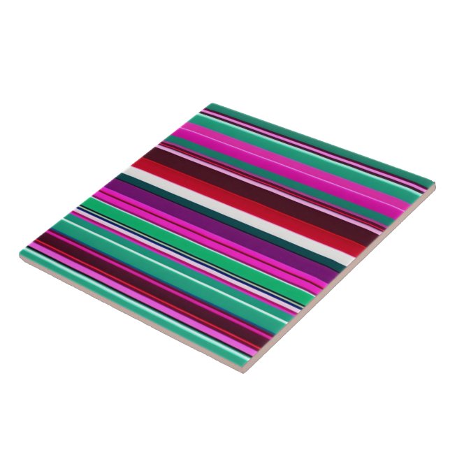 Trendy Pink Green Stripes Collection Tile (Side)
